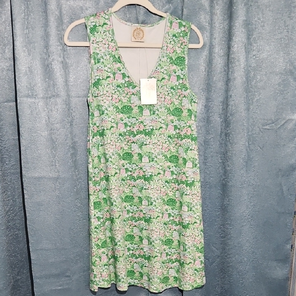 The Beaufort Bonnet Company Green and Pink Floral Midi Dress